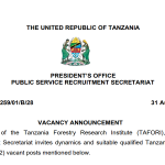 Nafasi Mpya 32 za Kazi Kutoka Taasisi Ya Utafiti Wa Misitu Tanzania Septemba 2024