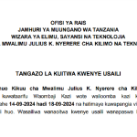 Tangazo La Kuitwa Kwenye Usaili Chuo Kikuu Cha Mwalimu Julius K. Nyerere Cha Kilimo Na Teknolojia (MJNUAT) Septemba 2024