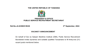 Tangazo La Nafasi Za Kazi Taasisi ya Dar es Salaam Maritime (DMI) 3-09-2024