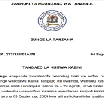 Tangazo la Kuitwa Kazini Bunge la Dododma 4-9-2024