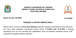 Tangazo La Kuitwa Kwenye Usaili Chuo Kikuu Mzumbe October 2024