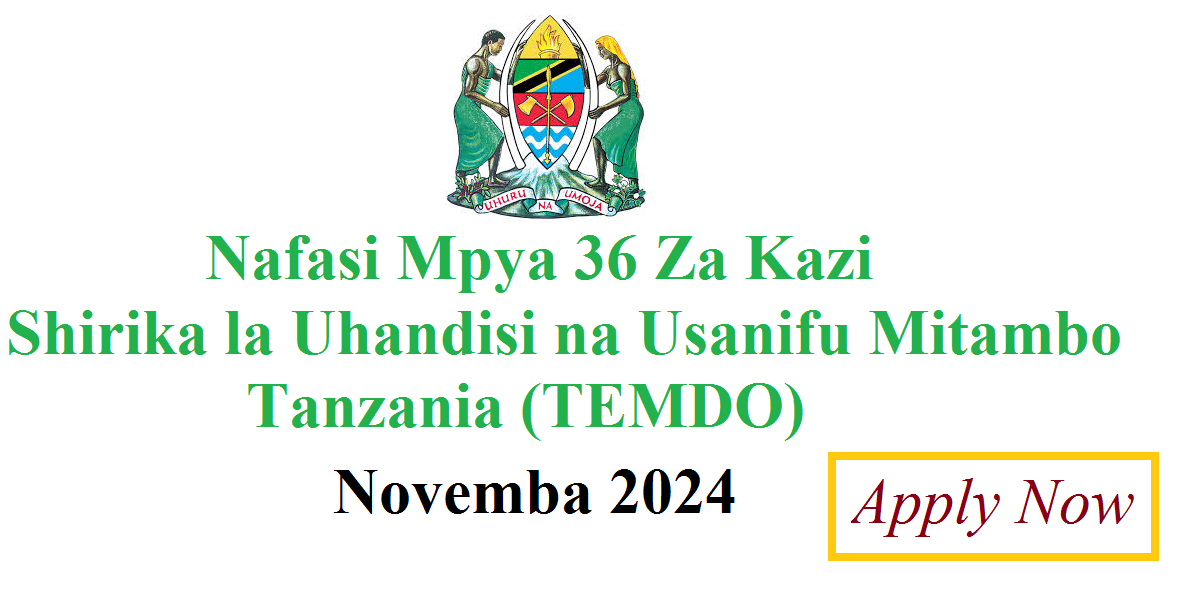 Nafasi Mpya 36 Za Kazi Shirika la Uhandisi na Usanifu Mitambo Tanzania (TEMDO) Novemba 2024