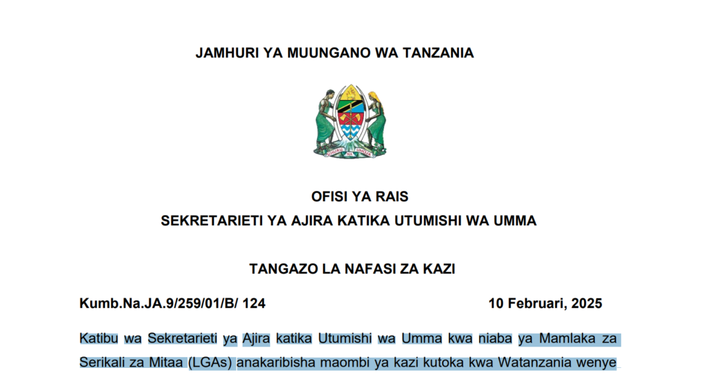 Ajira Mpya 2,611 za Walimu Kutoka  MDAs NA LGAs February 2025