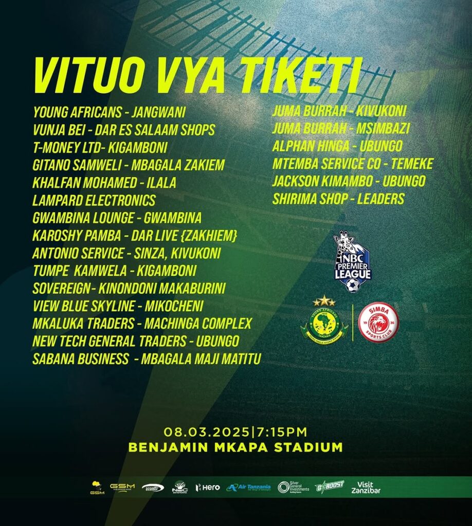 Vituo vya TIKETI Yanga vs Simba 8 March 2025