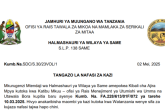 Nafasi za Kazi Kutoka Halmashauri ya Wilaya ya Same Mei 2025