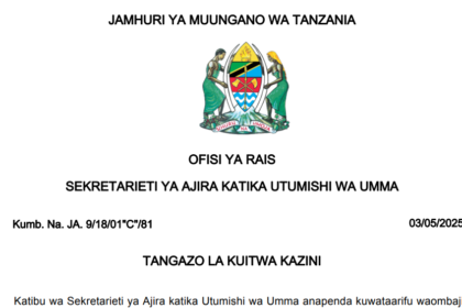 Majina Ya Walioitwa Kazini Utumishi Mei 2025