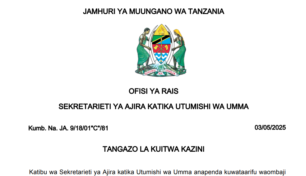 Majina Ya Walioitwa Kazini Utumishi Mei 2025