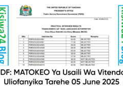 PDF: MATOKEO Ya Usaili Wa Vitendo Uliofanyika Tarehe 05 June 2025