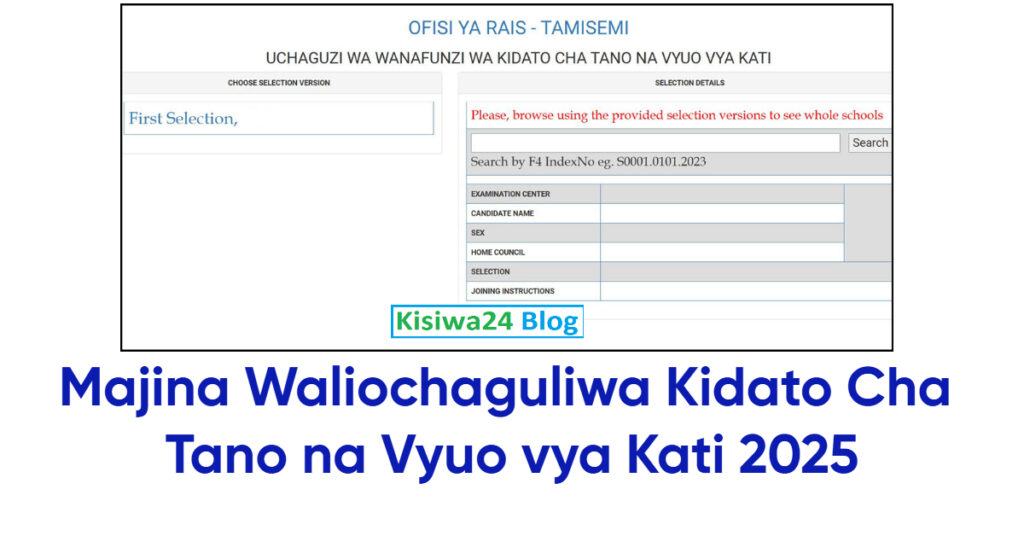 Majina Waliochaguliwa Kidato Cha Tano na Vyuo vya Kati 2025