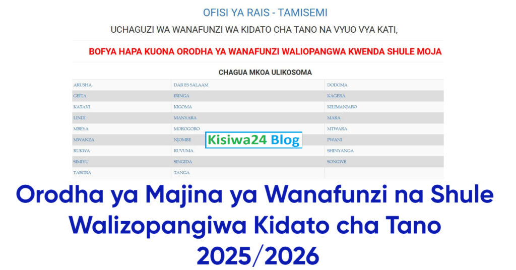 Orodha ya Majina ya Wanafunzi na Shule Walizopangiwa Kidato cha Tano 2025/2026 Majina ya Wanafunzi na Shule Walizopangiwa Kidato cha Tano 20252026