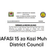 NAFASI 15 za Kazi Muheza District Council
