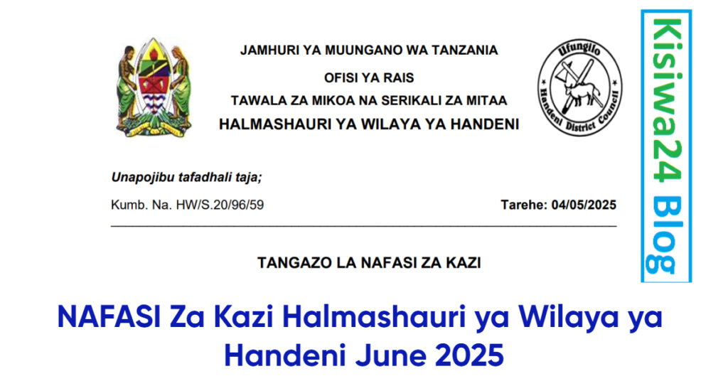 NAFASI Za Kazi Halmashauri ya Wilaya ya Handeni June 2025
