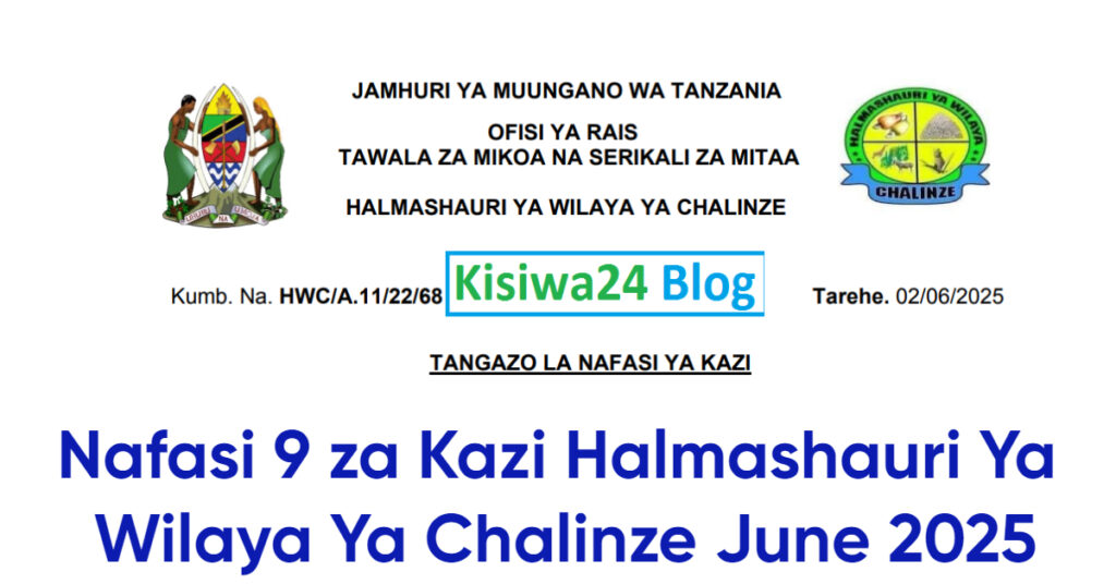 Nafasi 9 za Kazi Halmashauri Ya Wilaya Ya Chalinze June 2025 Nafasi 9 za Kazi Halmashauri Ya Wilaya Ya Chalinze June 2025
