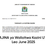 PDF: MAJINA ya Walioitwa Kazini UTUMISHI Leo June 2025
