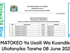PDF: MATOKEO Ya Usaili Wa Kuandika Uliofanyika Tarehe 08 June 2025 PDF: MATOKEO Ya Usaili Wa Kuandika Uliofanyika Tarehe 08 June 2025
