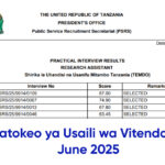 PDF za Matokeo ya Usaili wa Vitendo UTUMISHI June 2025