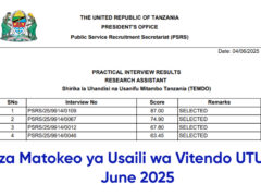 PDF za Matokeo ya Usaili wa Vitendo UTUMISHI June 2025
