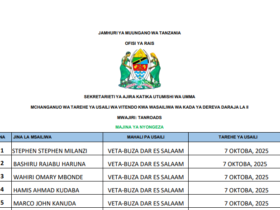 MCHANGANUO Wa Tarehe Ya Usaili Wa Vitendo Kada Ya Dereva Daraja La II Majina Ya Nyongeza