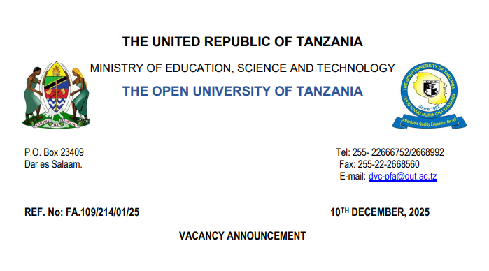 NAFASI za Kazi Chuo Kikuu Huria Cha Tanzania NAFASI za Kazi Chuo Kikuu Huria Cha Tanzania